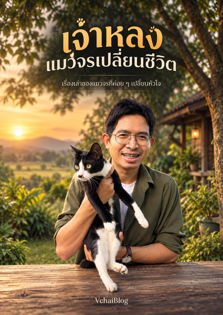 ปกหนังสือ เจ้าหลง แมวจรเปลี่ยนชีวิต โดย VchaiBlog